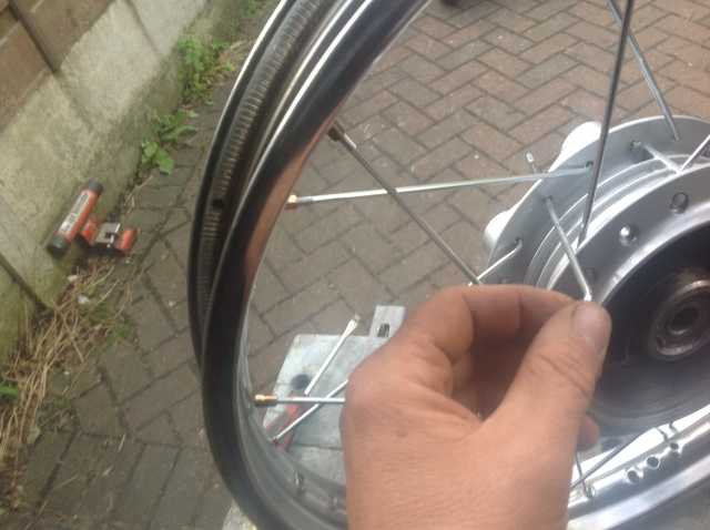 lacing the reminaing spokes from the inside out